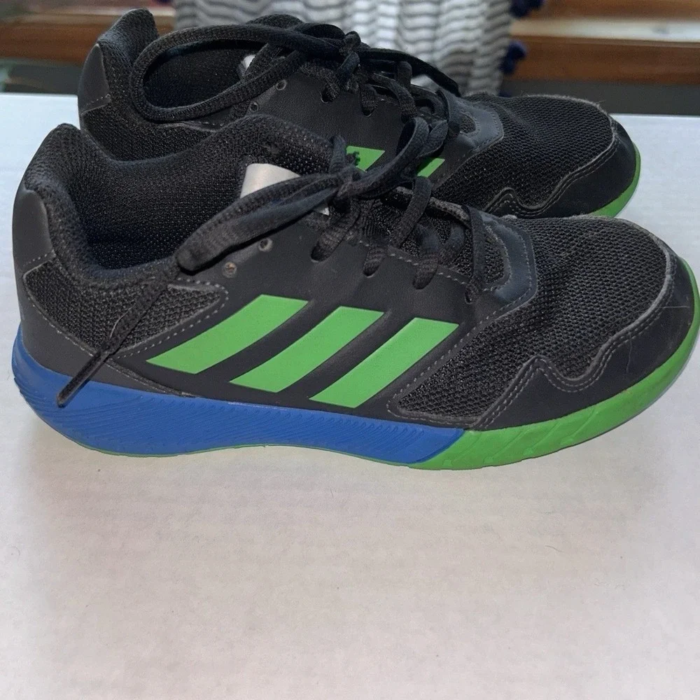 Adidas AltaRun Kids Size 2 Black Green Blue Athletic‎ Running Shoes AH2420